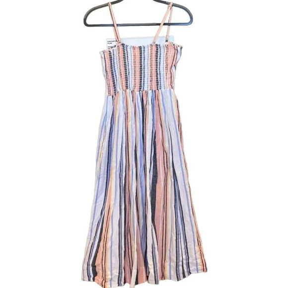 FREE PEOPLE Lilah Strapless Smocked Midi Dress Striped Size Small - Picture 3 of 10